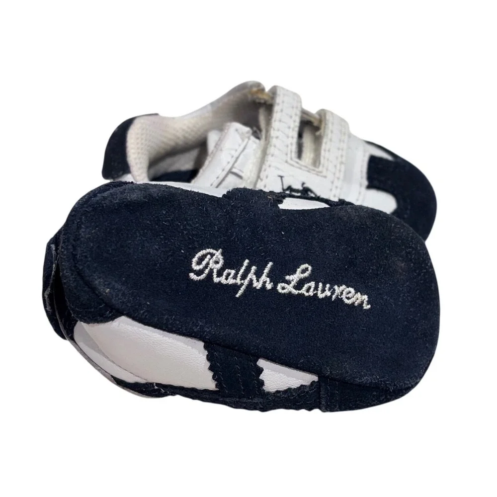 Polo Ralph Lauren Greenwich EZ Baby Shoes White Navy Leather Suede Crib‎ Size 1